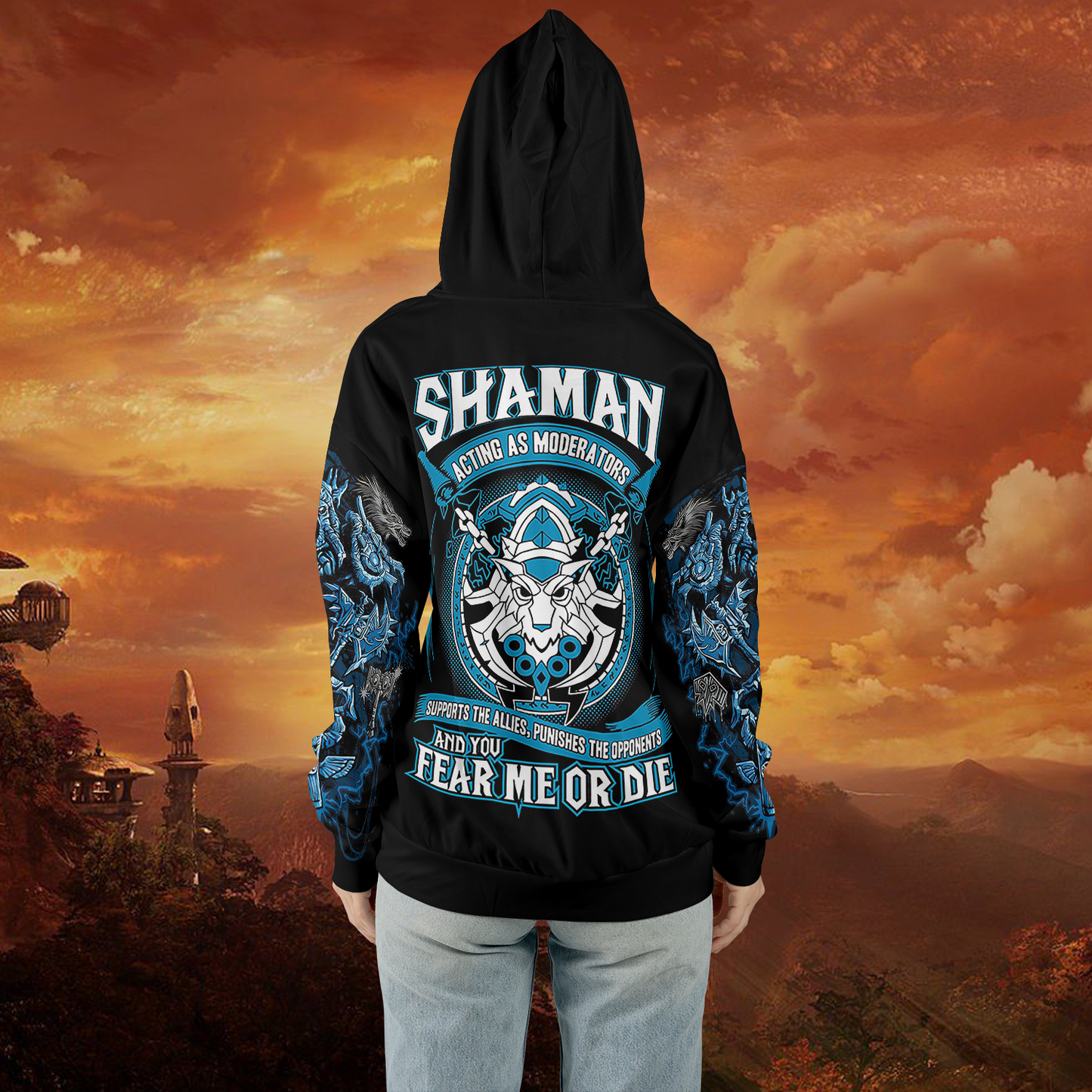 WoW Shaman Class Definition Icon V1 All-over Print Zip Hoodie