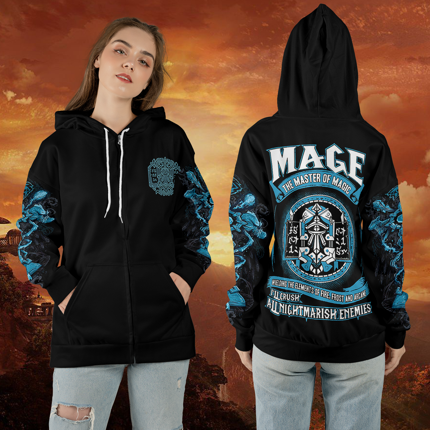 WoW Mage Class Definition Icon V1 All-over Print Zip Hoodie