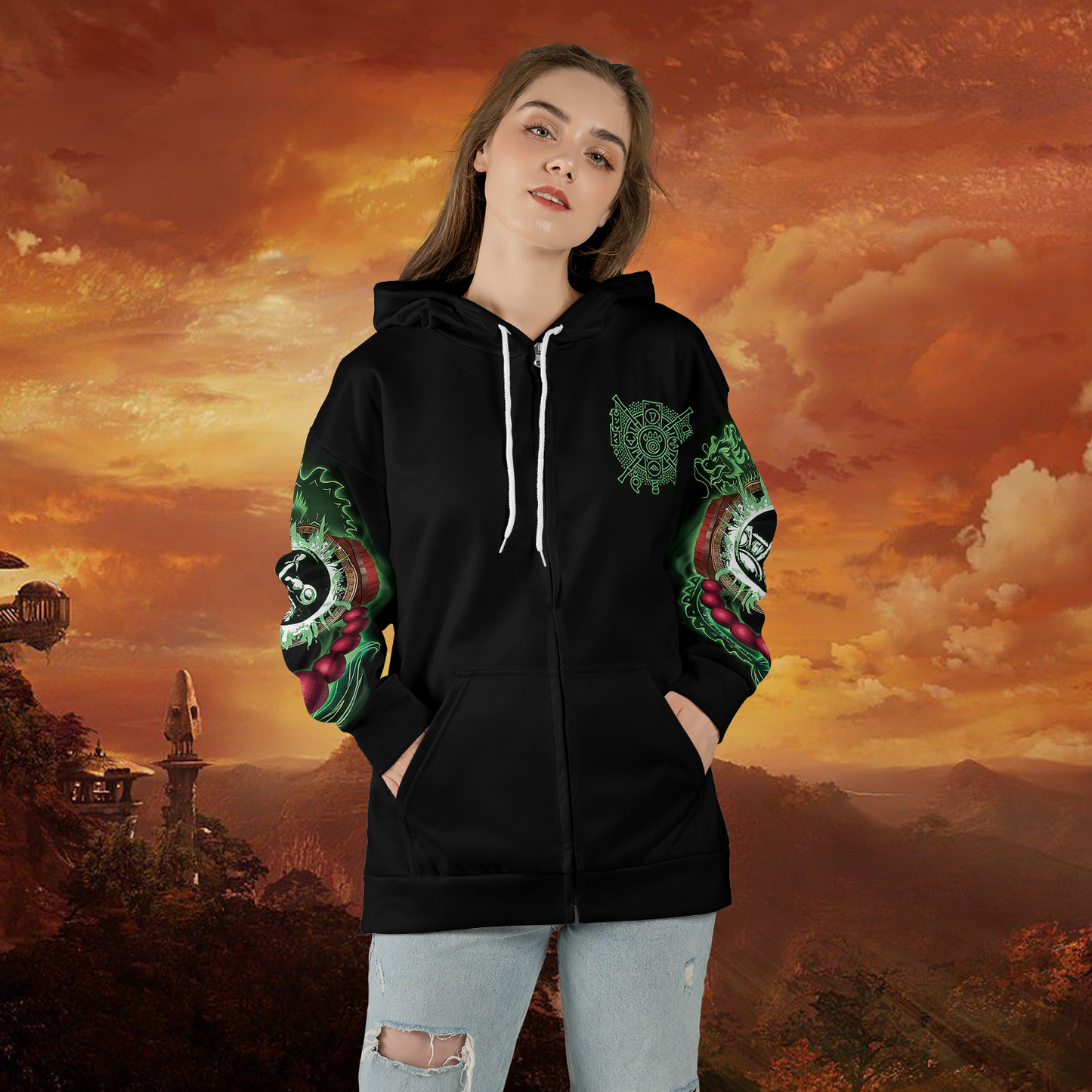 WoW Monk Class Definition Icon V1 All-over Print Zip Hoodie