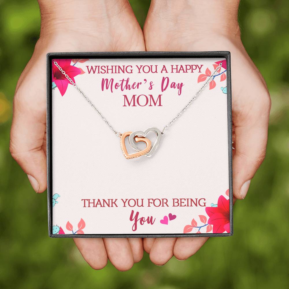 Thanks Mom Happy Mother's Day Interlocking Heart