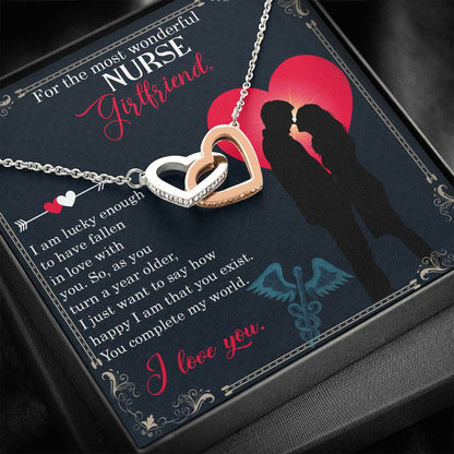 For The Most Wonderful Nurse Girlfriend Mother's Day Gift Interlocking Heart Necklace