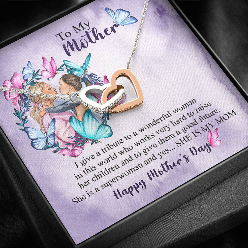 My Mother Happy Mother's Day Interlocking Heart Necklace