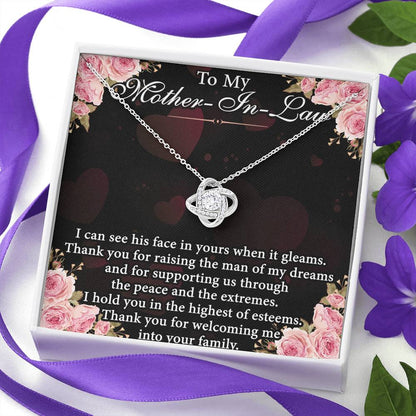 To My Mother's In Law I Can See His Face Mother's Day Gift Love Knot Necklace