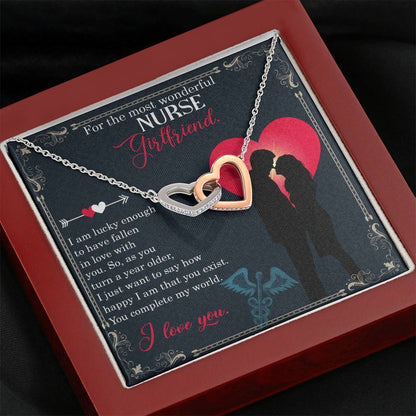 For The Most Wonderful Nurse Girlfriend Mother's Day Gift Interlocking Heart Necklace