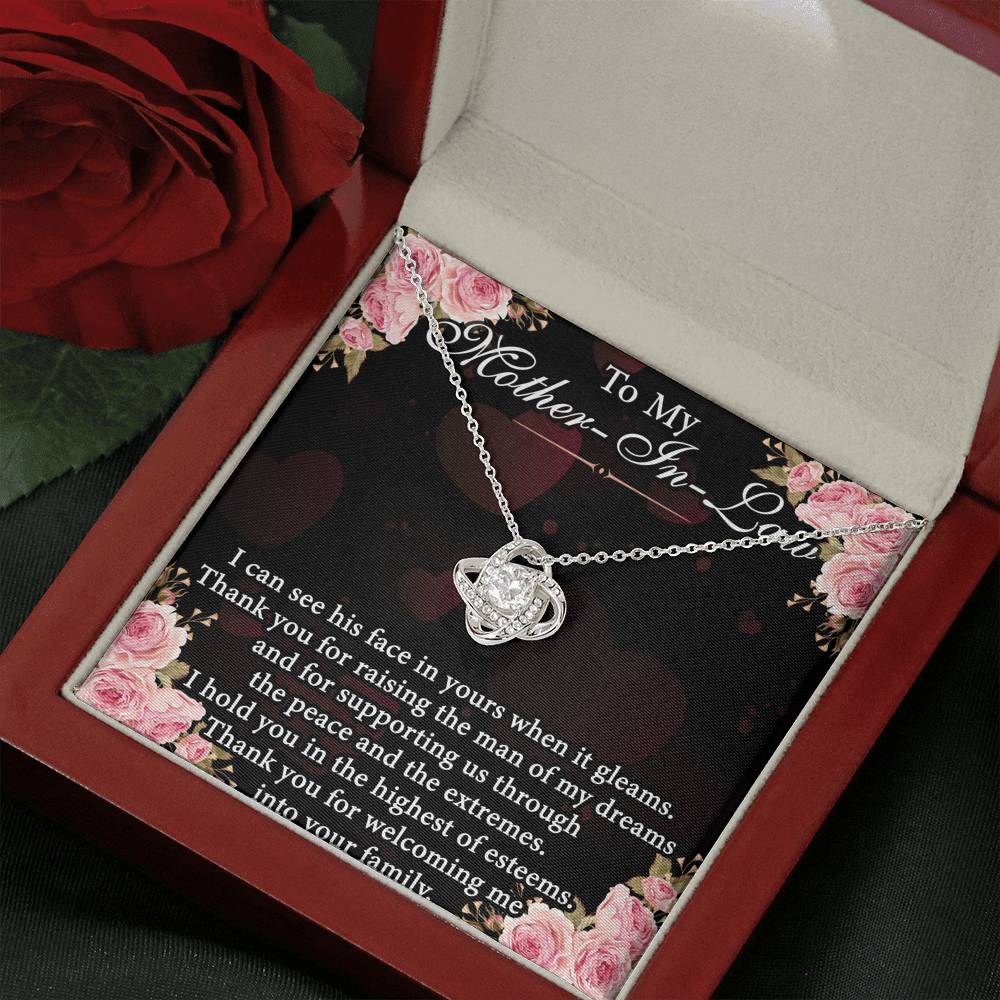 To My Mother's In Law I Can See His Face Mother's Day Gift Love Knot Necklace