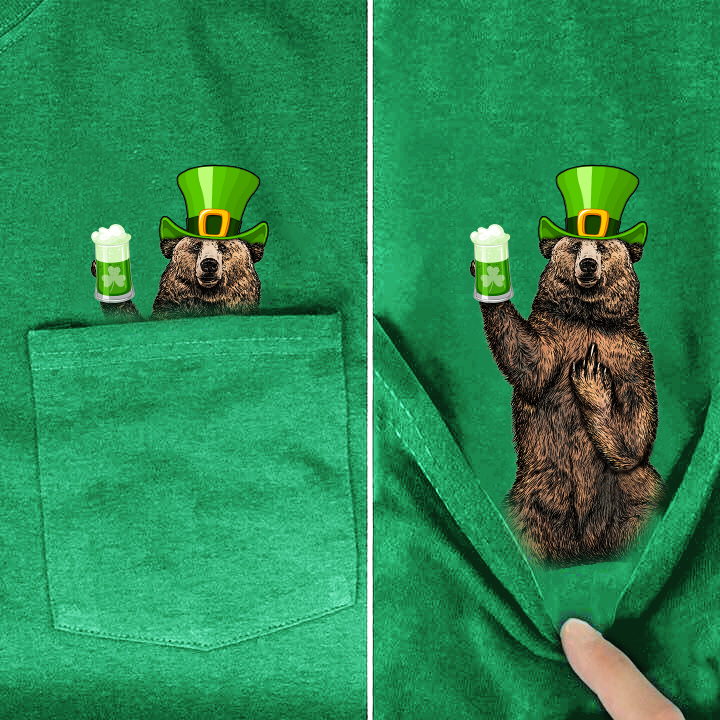 Irish beer is with Bear St Patrick's Day Pocket Shirt